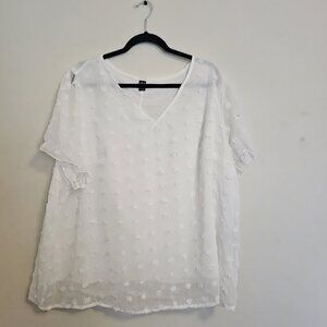 Women's White Ruffle Sleeve Pompom Shirt 4XL